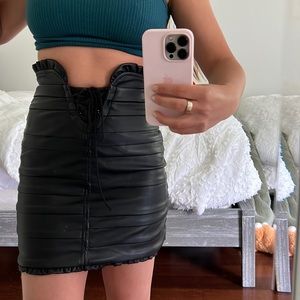 Black detailed leather skirt